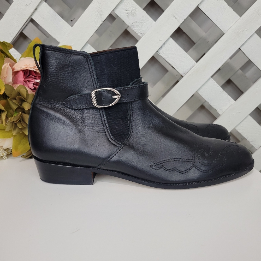 Frisky Black Leather Booties Size 7